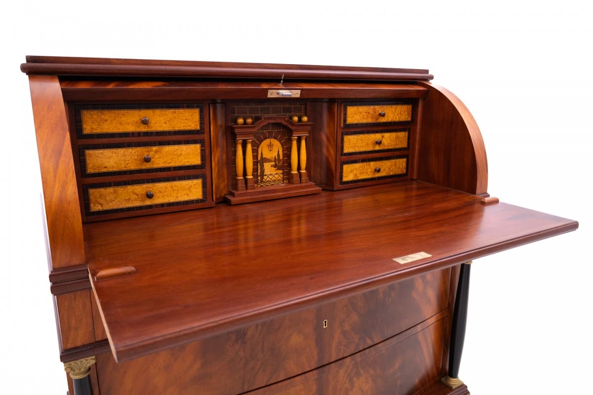 Mahoniowy sekretarzyk z intarsją, Norwegia, lata 80. XIX wieku - 47226