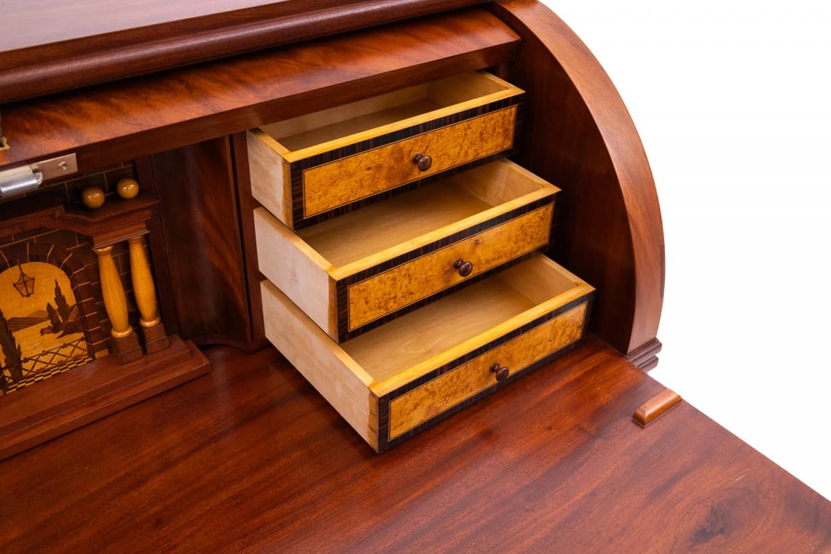 Mahoniowy sekretarzyk z intarsją, Norwegia, lata 80. XIX wieku - 47227