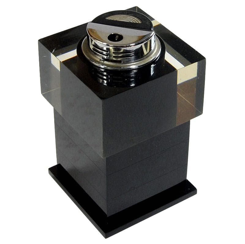 Zapalniczka stołowa postmodernistyczna, akryl czarny, lata 70.