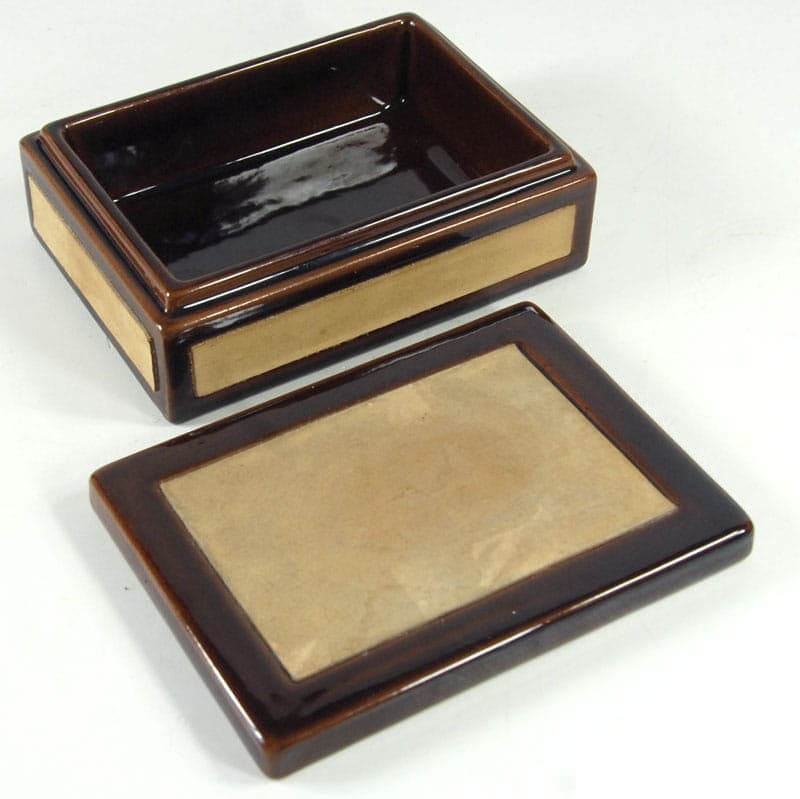 Kasetka SC3, brąz ciemny, ceramika szkliwiona, skóra zamszowa, Włochy, lata 70. - 40349