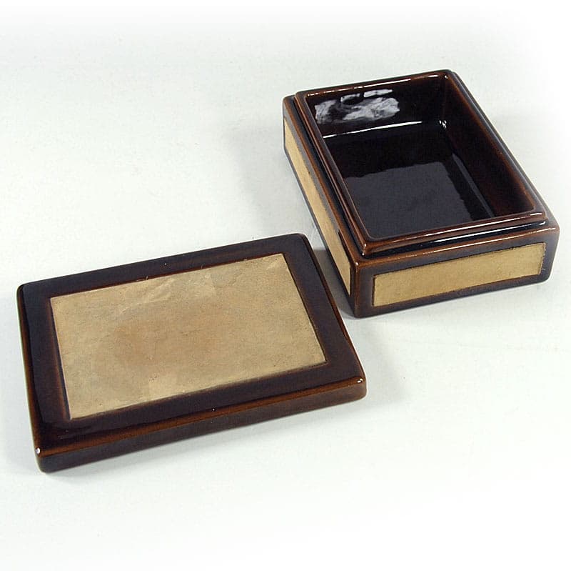 Kasetka SC3, brąz ciemny, ceramika szkliwiona, skóra zamszowa, Włochy, lata 70. - 40352