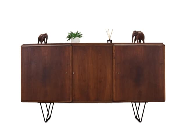 Highboard, orzech, metal czarny, Dania, lata 60. - WYMIARY