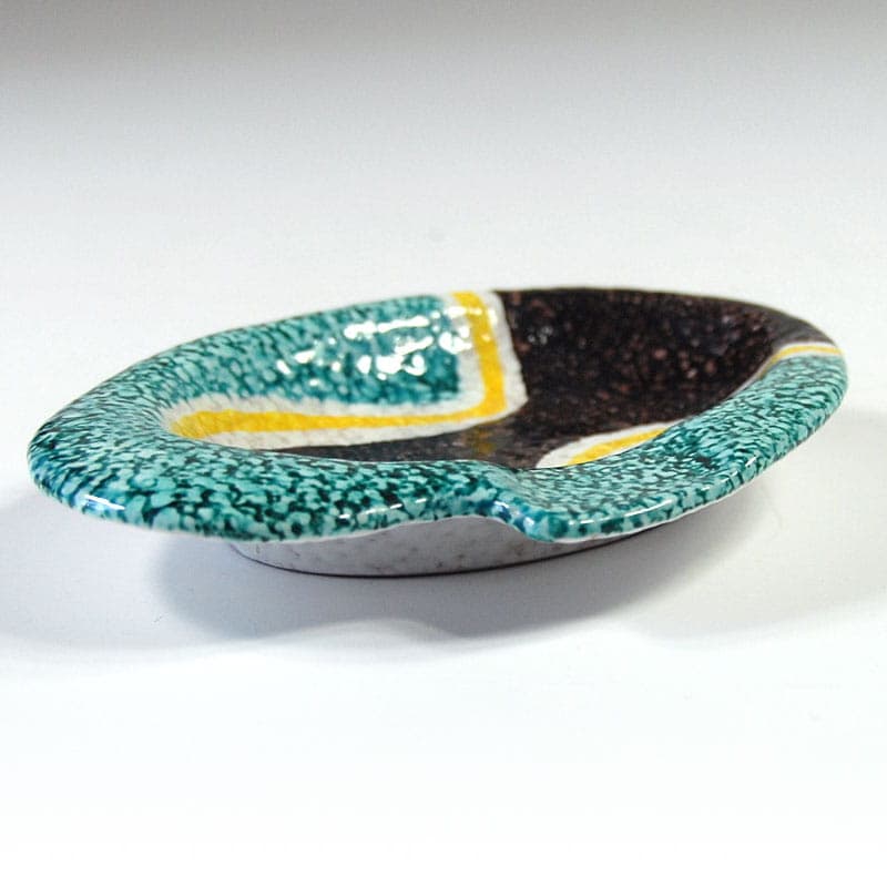 Popielniczka, turkus, ceramika, proj. A. Bagni, Włochy, lata 60. - 40307