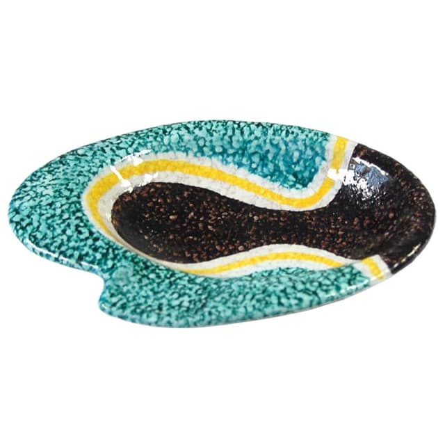 Popielniczka, turkus, ceramika, proj. A. Bagni, Włochy, lata 60. - WYMIARY