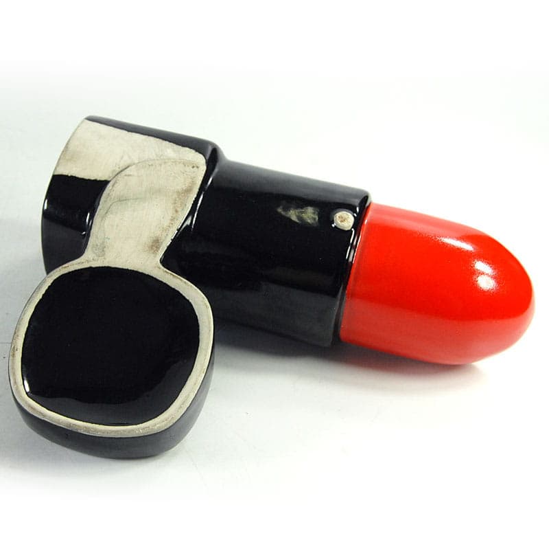 Pojemnik na drobiazgi, postmodernizm, czarny czerwony, ceramika, Włochy, lata 80. - 40247