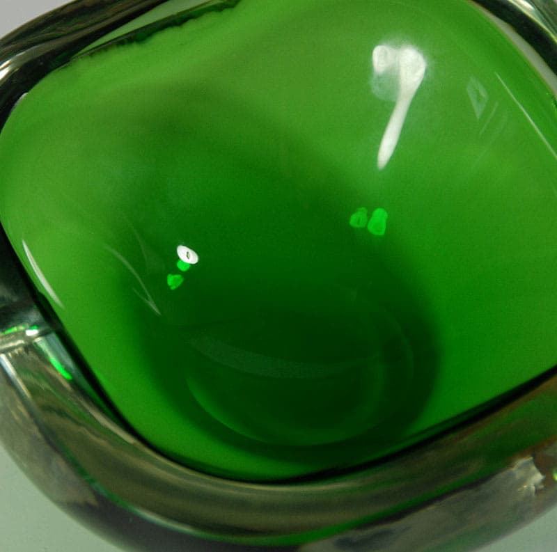 Popielnica sommerso, szkło zielone, Murano, Włochy, lata 60. - 40232
