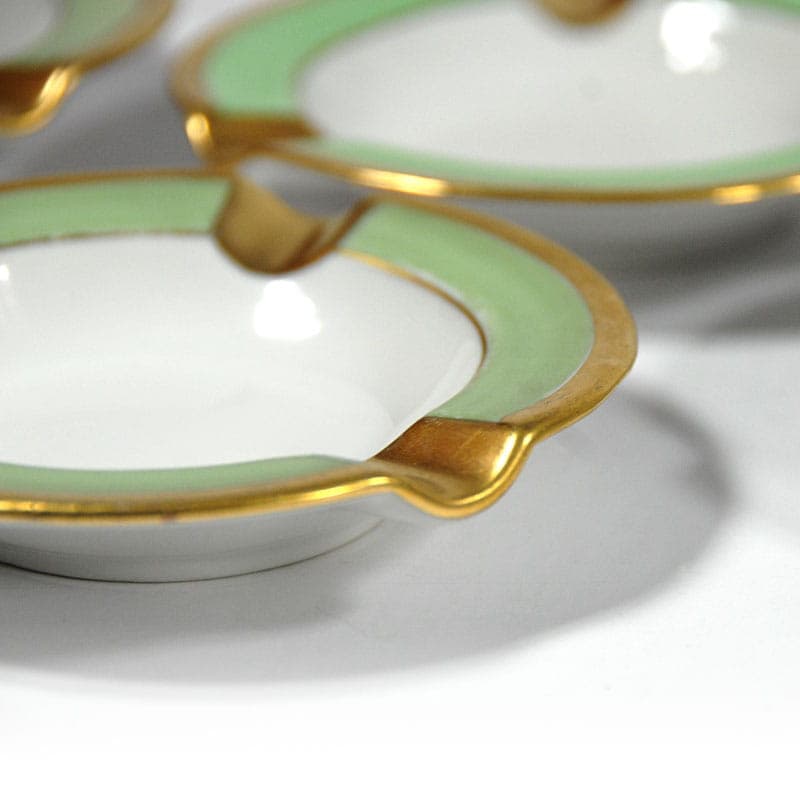 Zielono-złoty komplet porcelanowych popielniczek stołowych, dla Christofle, Francja, lata 30. - 40218