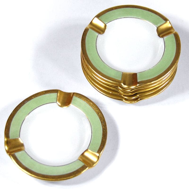 Zielono-złoty komplet porcelanowych popielniczek stołowych, dla Christofle, Francja, lata 30. - 40214