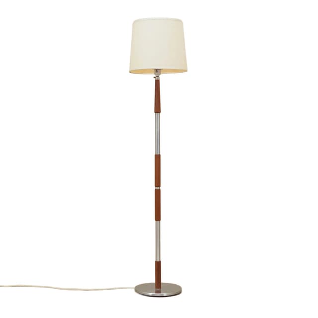 Floor lamp, teak, metal, beige shade, Denmark, 1970s - DIMENSION