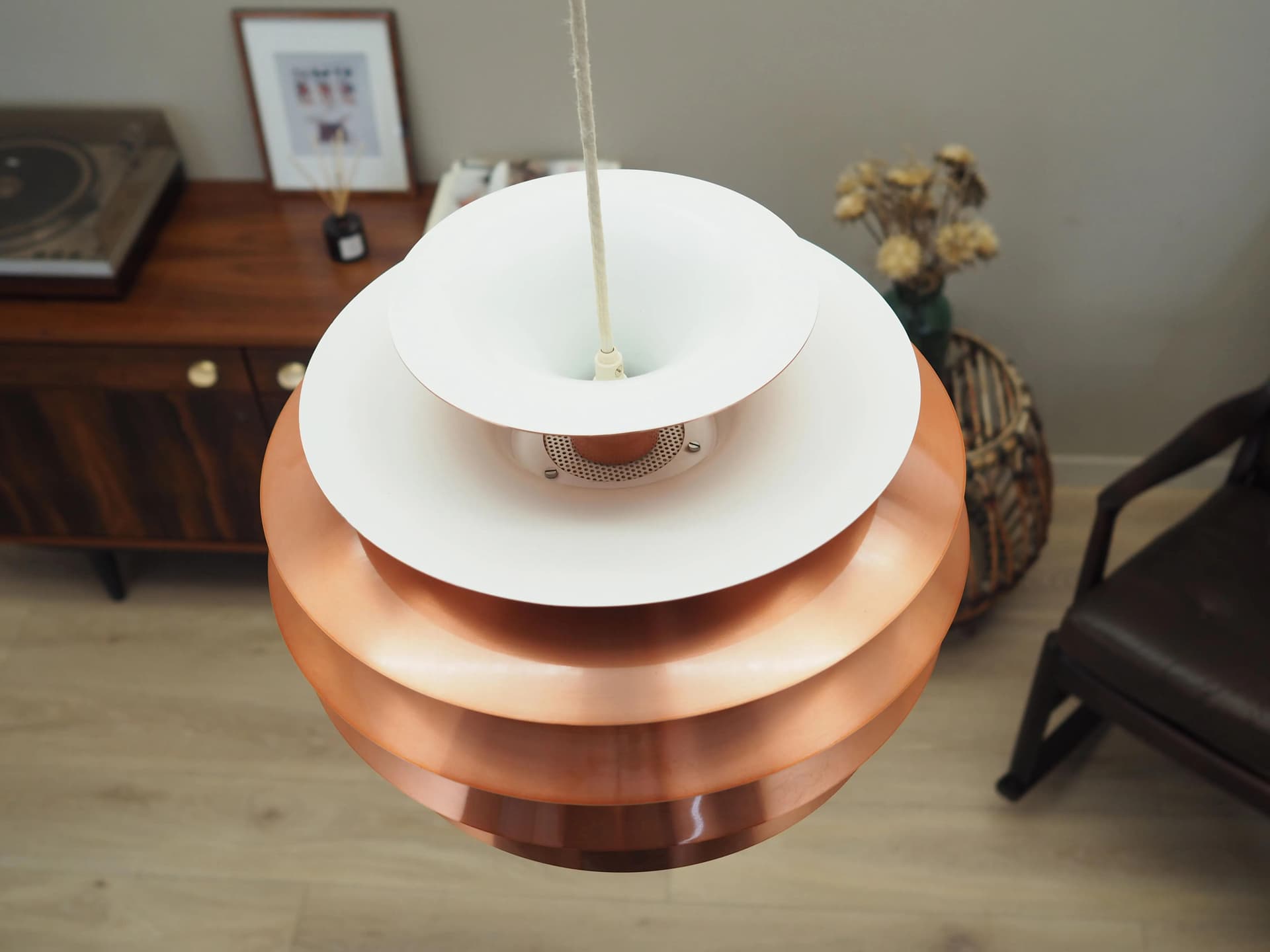 Pendant Lamp Barcelona, pink metal, by B. Karlby, Lyfa, Denmark, 1980s. - 41116