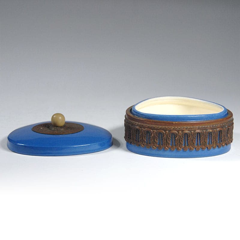 Lidded Container Art Deco, blue ceramic, Czechoslovakia, 1930s. - 41867