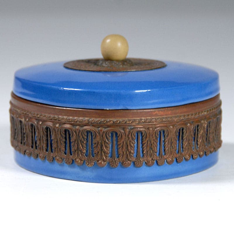 Lidded Container Art Deco, blue ceramic, Czechoslovakia, 1930s. - 41865