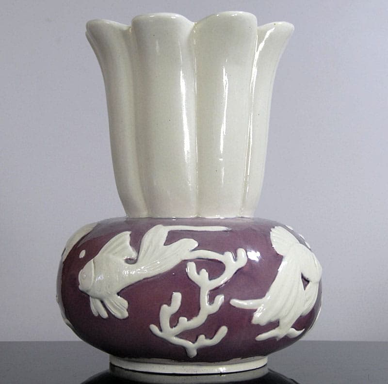 Wazon, biały fioletowy, ceramika, Włochy, lata 50. - 41789