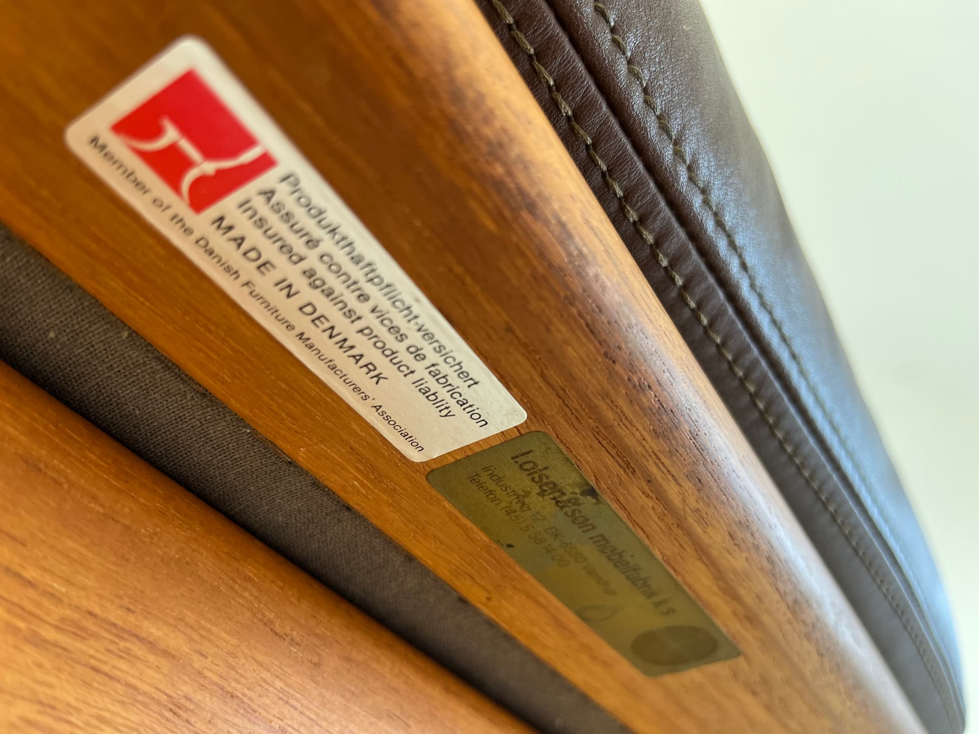 Armchair, brown natural leather, teak, by H. Olsen, Denmark, 1970s. - 40867