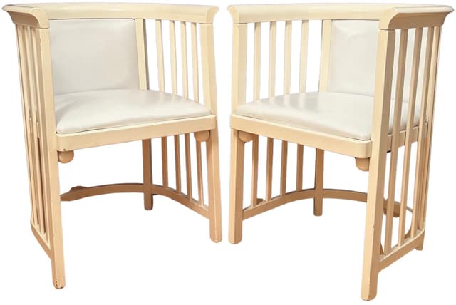 Pair of armchairs Cabaret Fledermaus, ivory white lacquered wood, ivory white natural leather, by J. Hoffmann, Austria, early 20th c. - DIMENSION