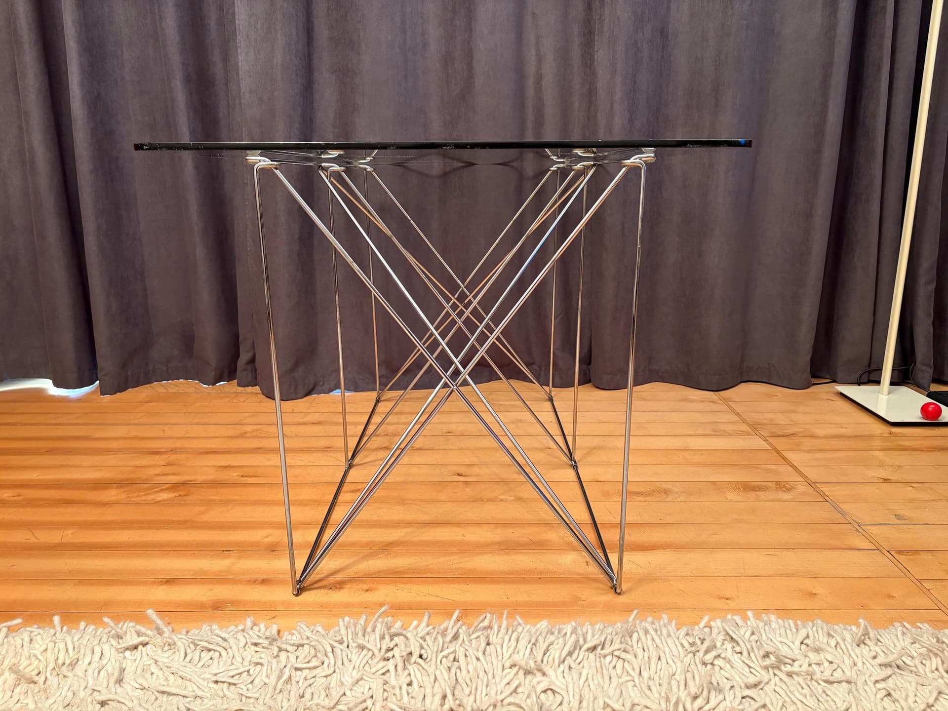 Table, Space Age, transparent glass, chrome steel, by M. Sauze, France, 1970s. - 79882