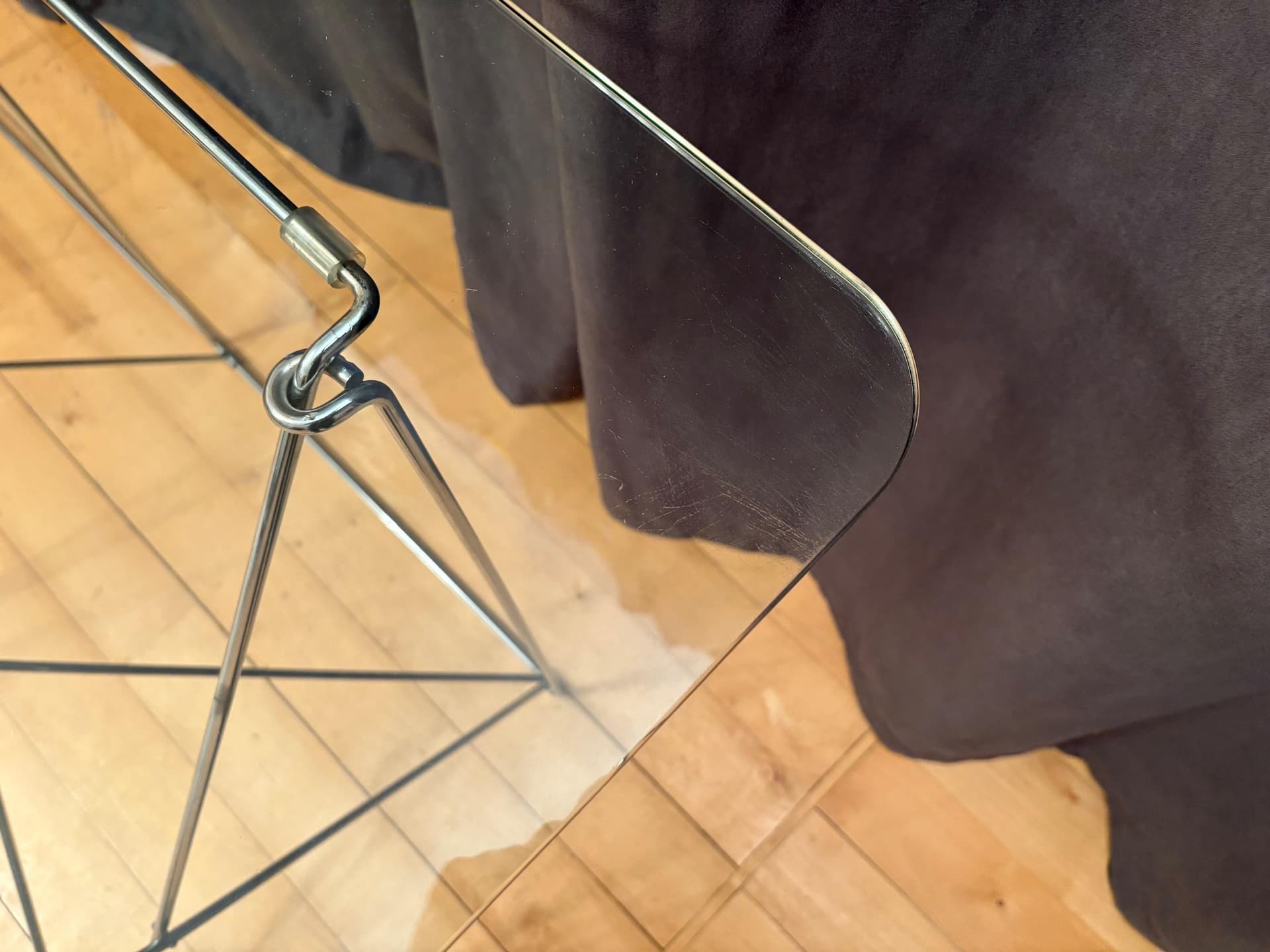 Table, Space Age, transparent glass, chrome steel, by M. Sauze, France, 1970s. - 79886