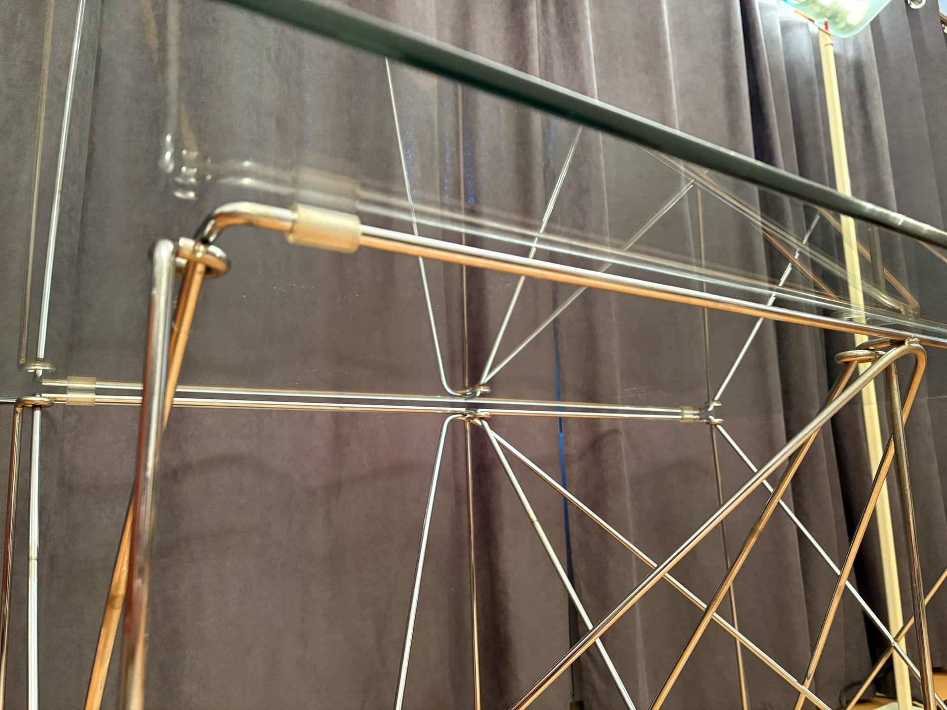 Table, Space Age, transparent glass, chrome steel, by M. Sauze, France, 1970s. - 79885