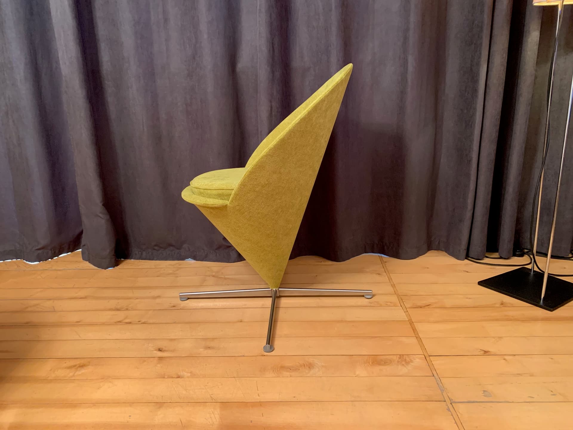 Chair Cone, yellow velvet, by V. Panton, Denmark, 1950s. - 40971