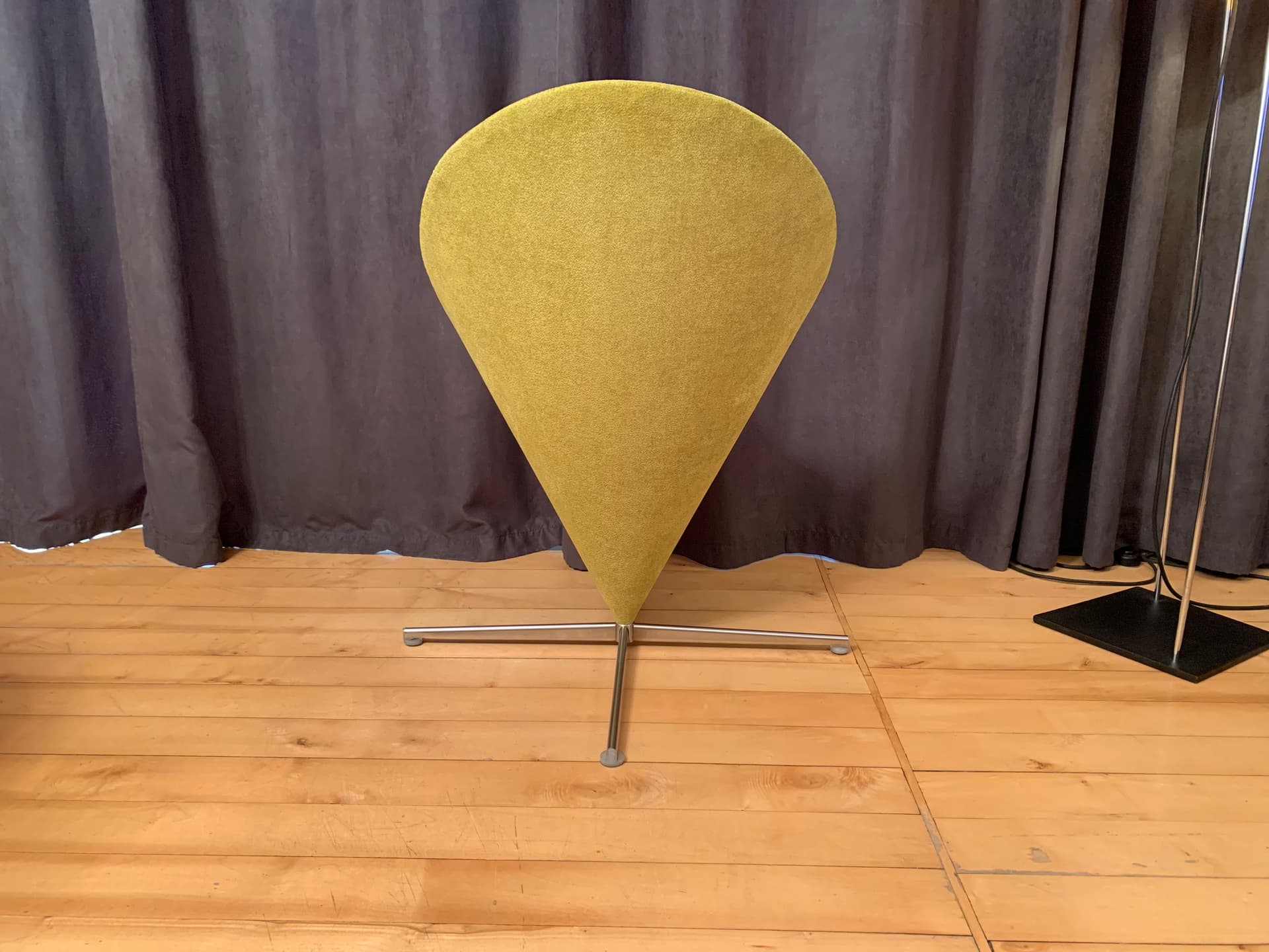 Chair Cone, yellow velvet, by V. Panton, Denmark, 1950s. - 40972
