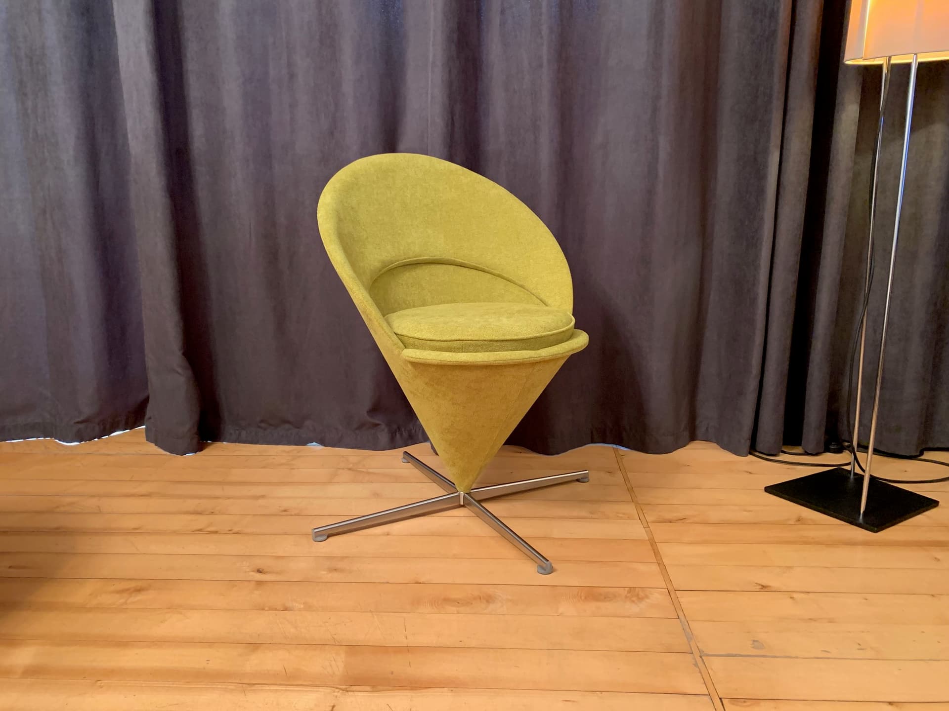 Chair Cone, yellow velvet, by V. Panton, Denmark, 1950s. - 40969