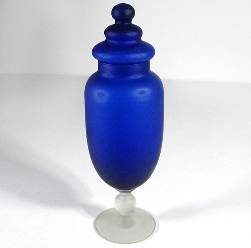 Lidded Jar, cobalt blue frosted glass, by C. Moretti, Italy, 1970s. - 41726