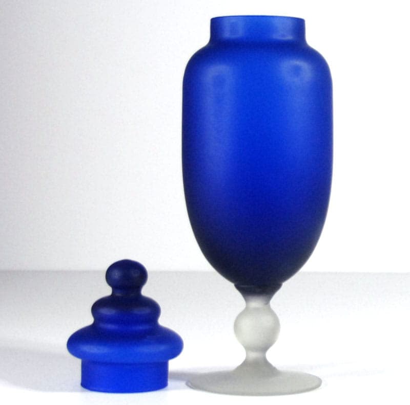 Lidded Jar, cobalt blue frosted glass, by C. Moretti, Italy, 1970s. - 41728