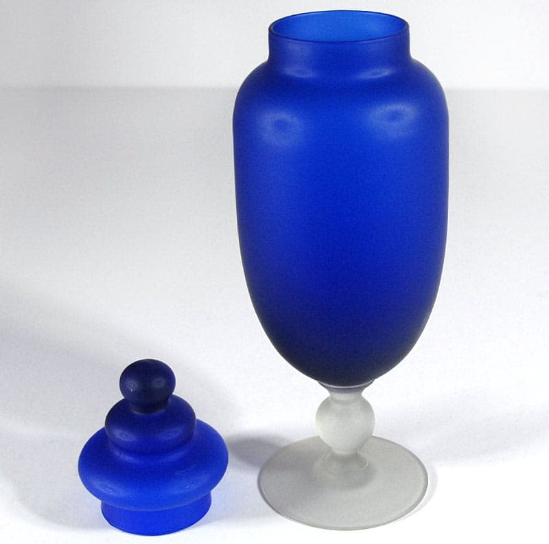 Lidded Jar, cobalt blue frosted glass, by C. Moretti, Italy, 1970s. - 41727