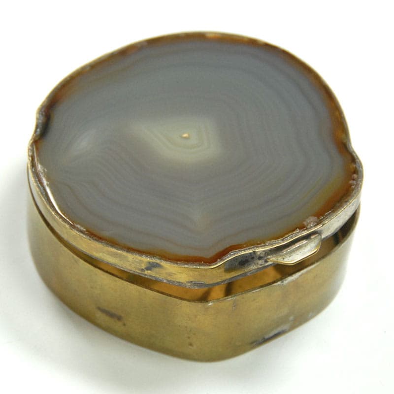 Pudełko na drobiazgi, agat, mosiądz złoty, eklektyczne, przełom XIX/XX wieku - 41710