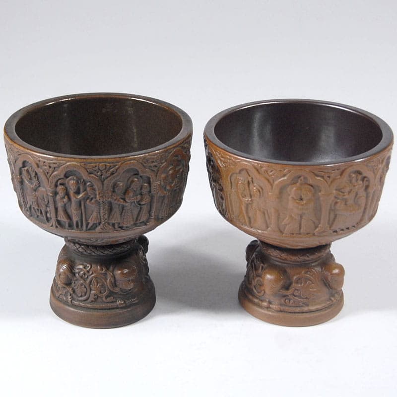 Para pucharów dekoracyjnych, ceramika brąz ciemny, L. Hjorth, Dania, lata 40. - 41687