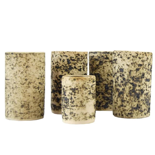 Zestaw pięciu wazonów cylindrycznych, styl P. Groeneveldt, beżowy, ceramika, Dania, lata 60. - WYMIARY
