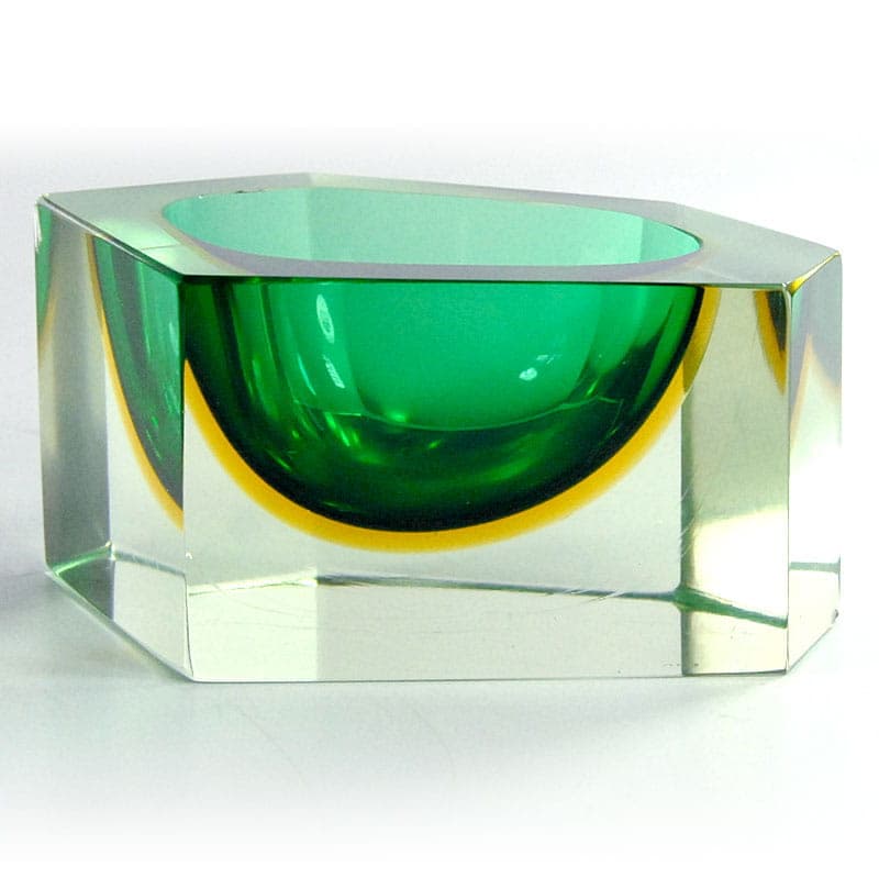 Bowl sommerso, green, glass, Murano, Italy, 1970s. - 41612