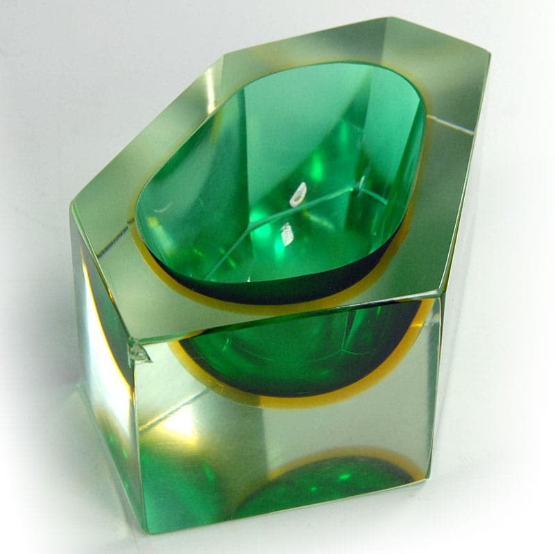 Bowl sommerso, green, glass, Murano, Italy, 1970s. - 41615