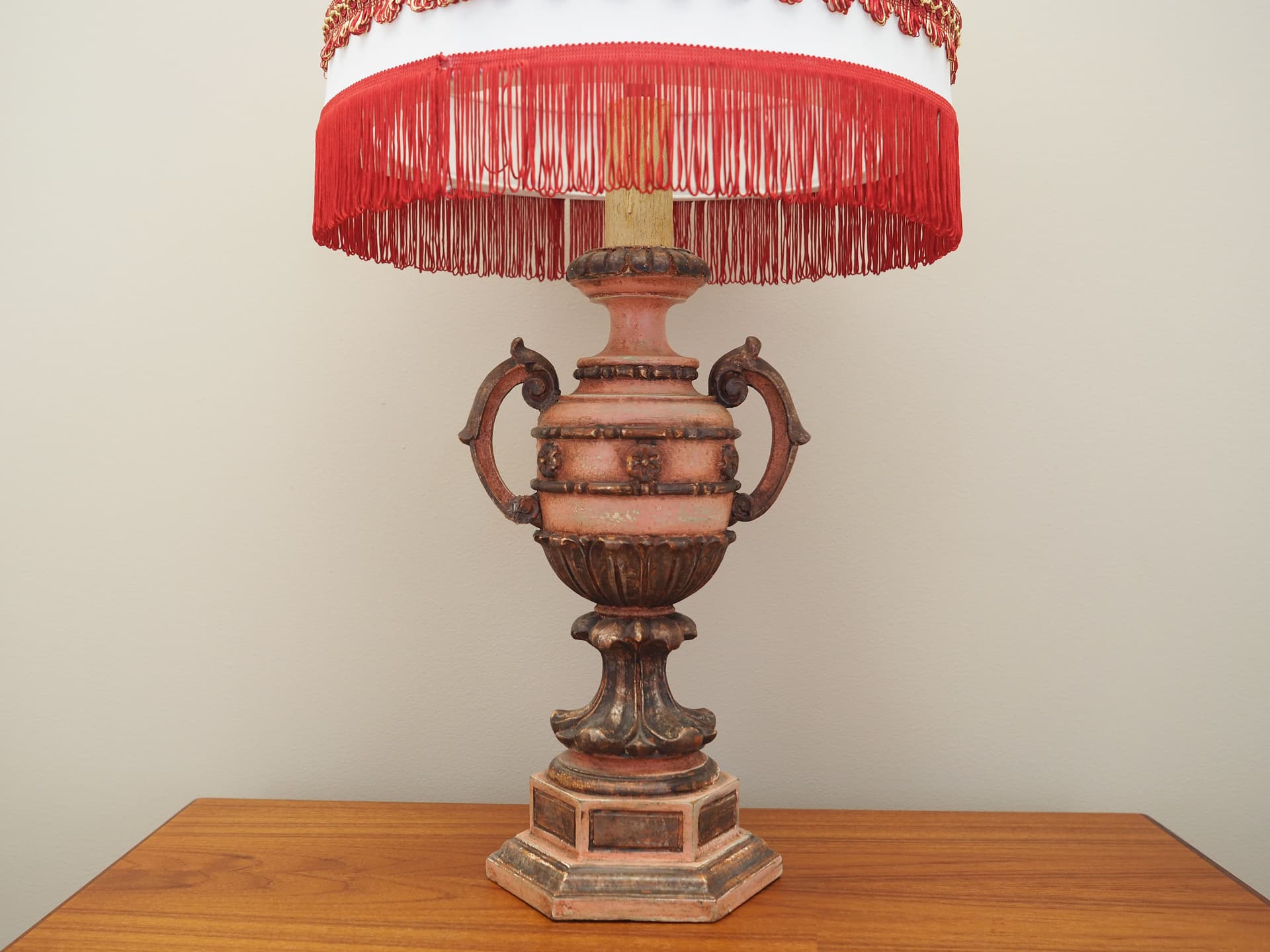 Lampa stołowa, ceramika róż, Dania, lata 70. - 50979