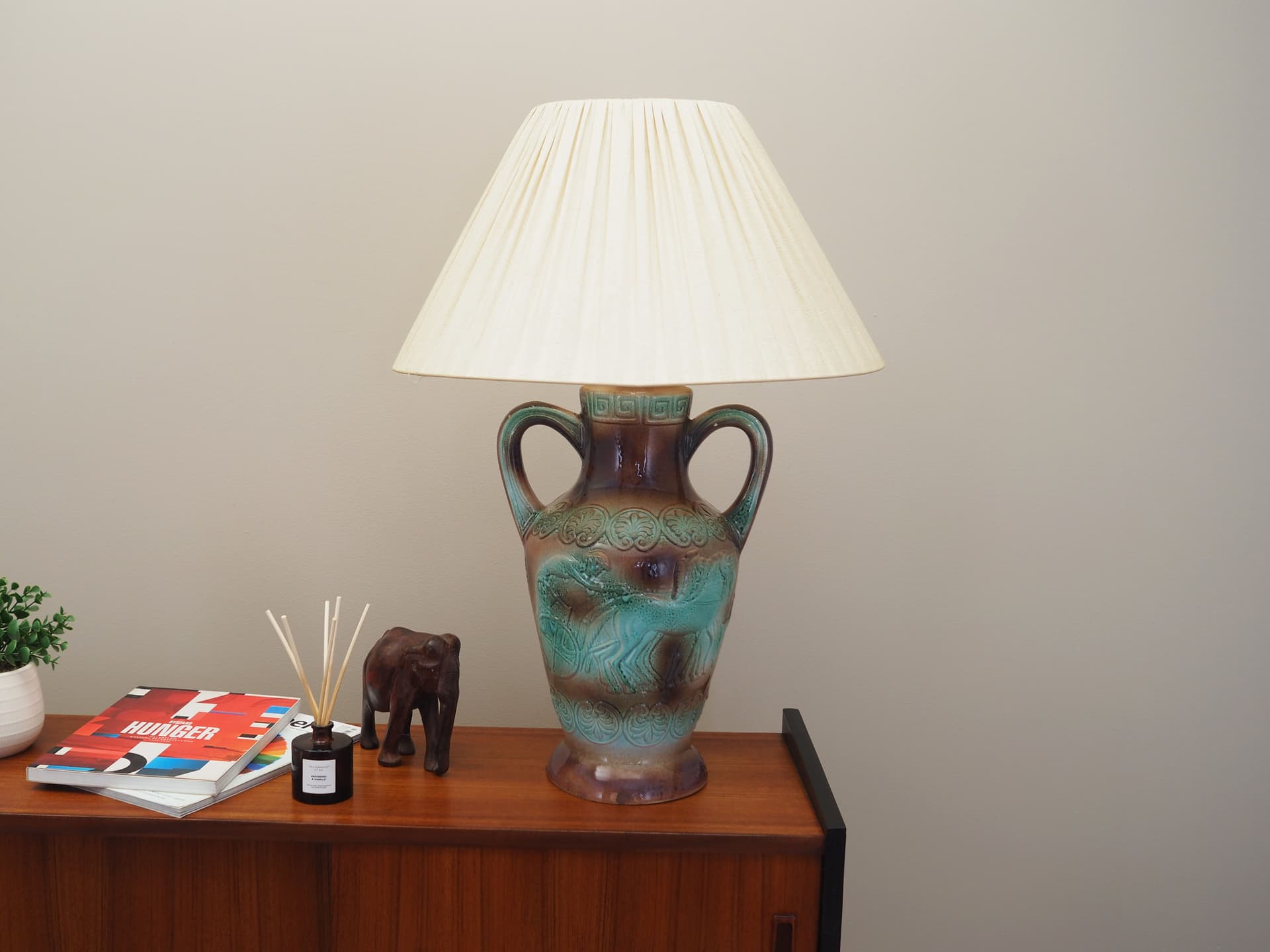 Table lamp, green ceramics, Denmark, 1970s - 50954