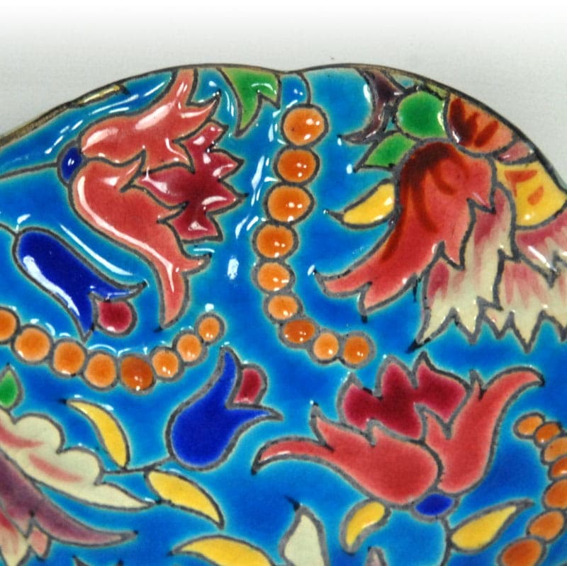 Dish Art Deco, turquoise, ceramics, Faïenceries et Emaux de Longwy, France, 1930s. - 41492