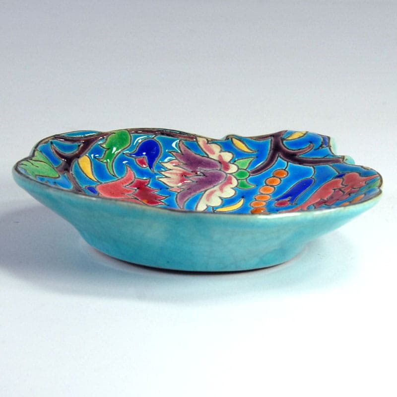 Dish Art Deco, turquoise, ceramics, Faïenceries et Emaux de Longwy, France, 1930s. - 41494