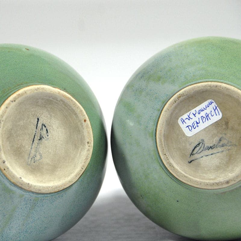 Para wazonów Art Nouveau, turkus, ceramika, Denbac, Francja, lata 20. - 41410