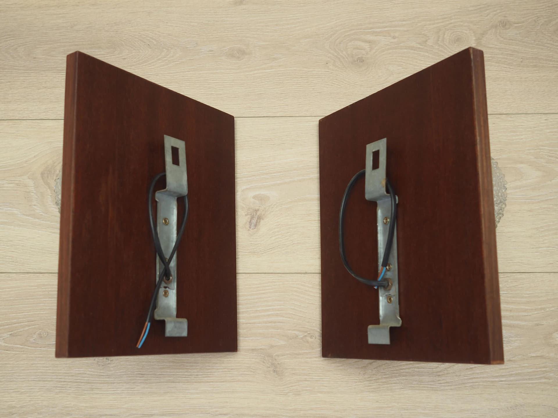 Set of wall sconces, dark brown rosewood, clear glass, chrome metal, Denmark, 1970s. - 42580
