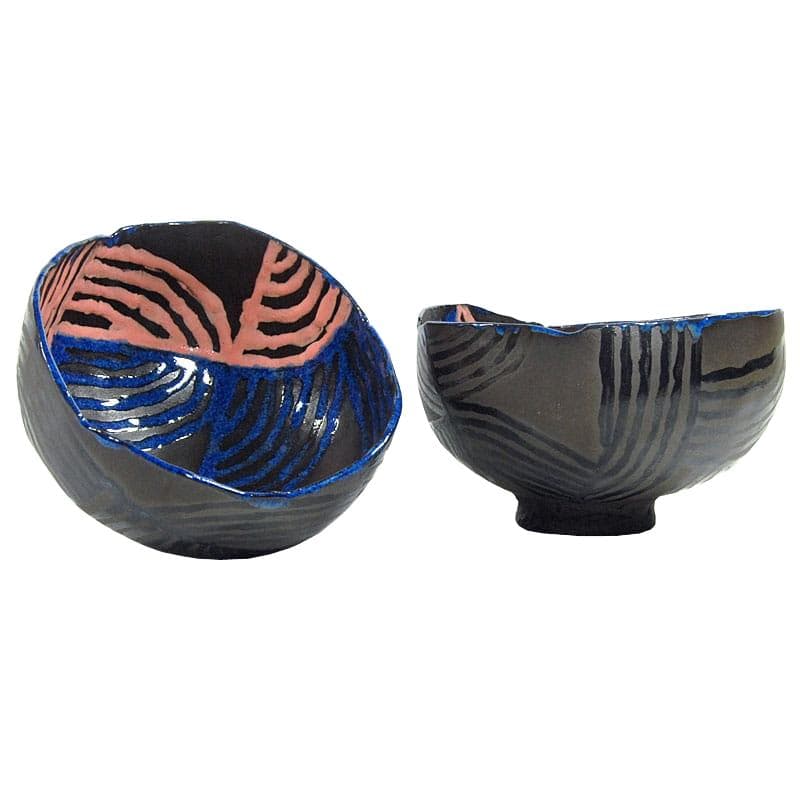 Pair of Artist's Bowls, multicolor ceramics, by J. Wysocka-Panasiewicz, Poland, 21st c.