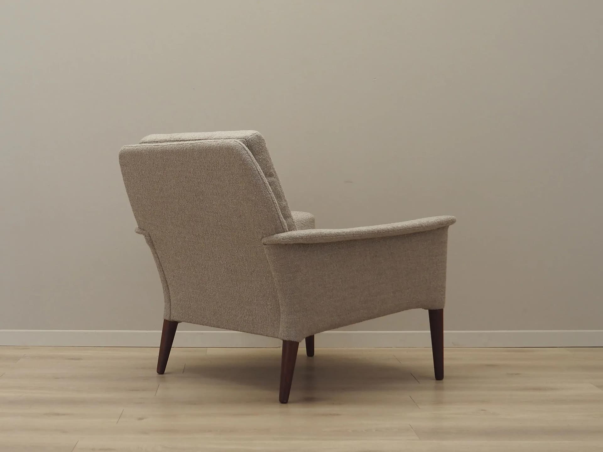 Armchair, brown rosewood, beige boucle, Denmark, 1960s - 42535