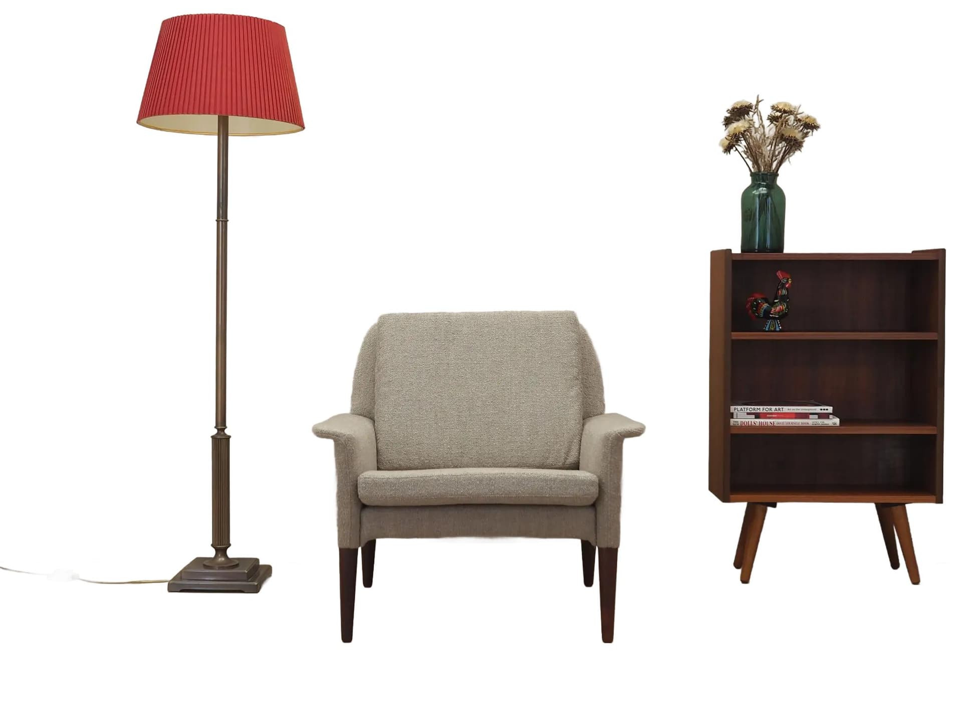 Armchair, brown rosewood, beige boucle, Denmark, 1960s - 42531