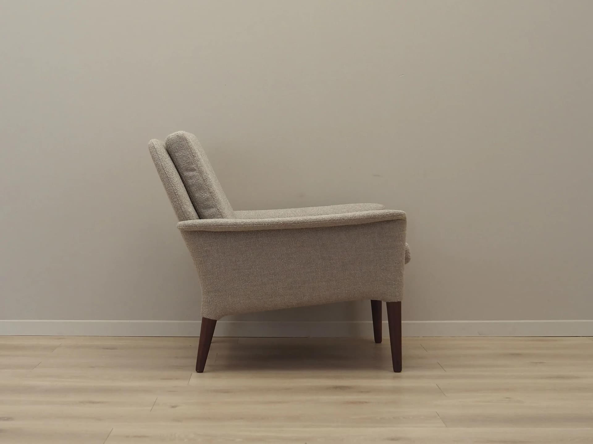Armchair, brown rosewood, beige boucle, Denmark, 1960s - 42534
