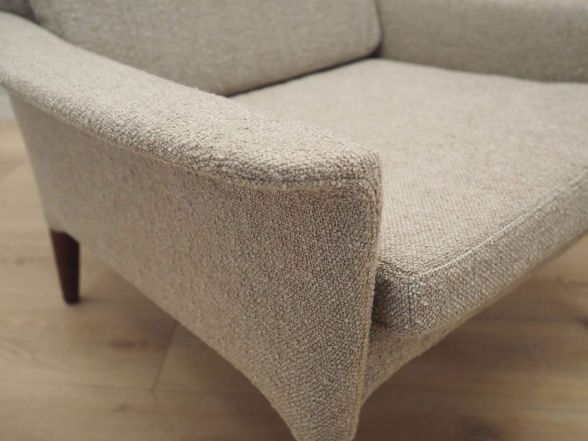 Armchair, brown rosewood, beige boucle, Denmark, 1960s - 50860