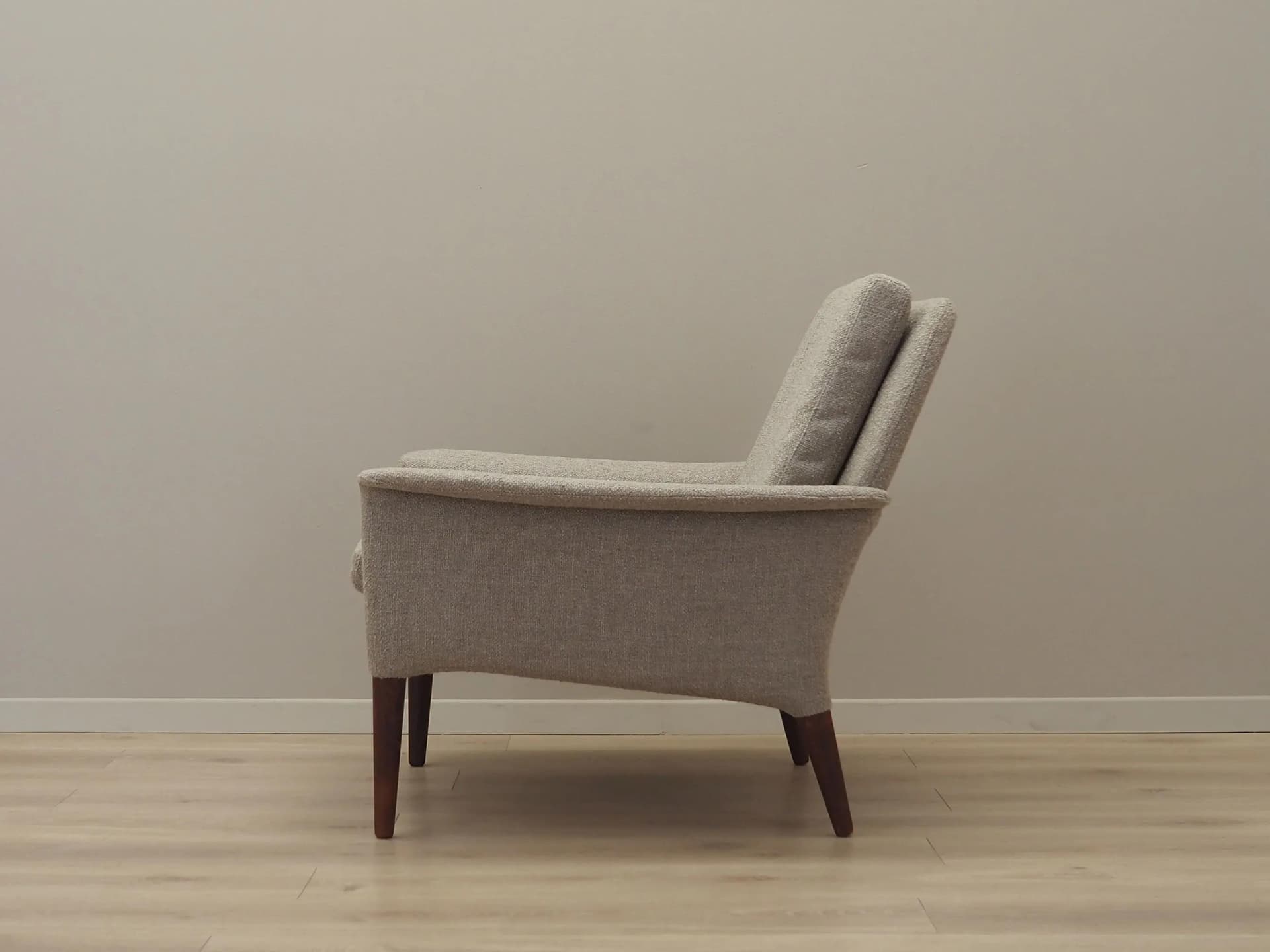 Armchair, brown rosewood, beige boucle, Denmark, 1960s - 42532
