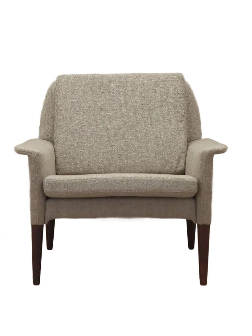 Armchair, brown rosewood, beige boucle, Denmark, 1960s