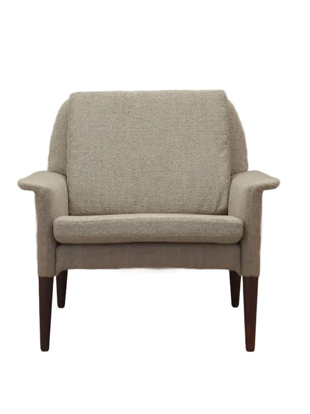 Armchair, brown rosewood, beige boucle, Denmark, 1960s - DIMENSION