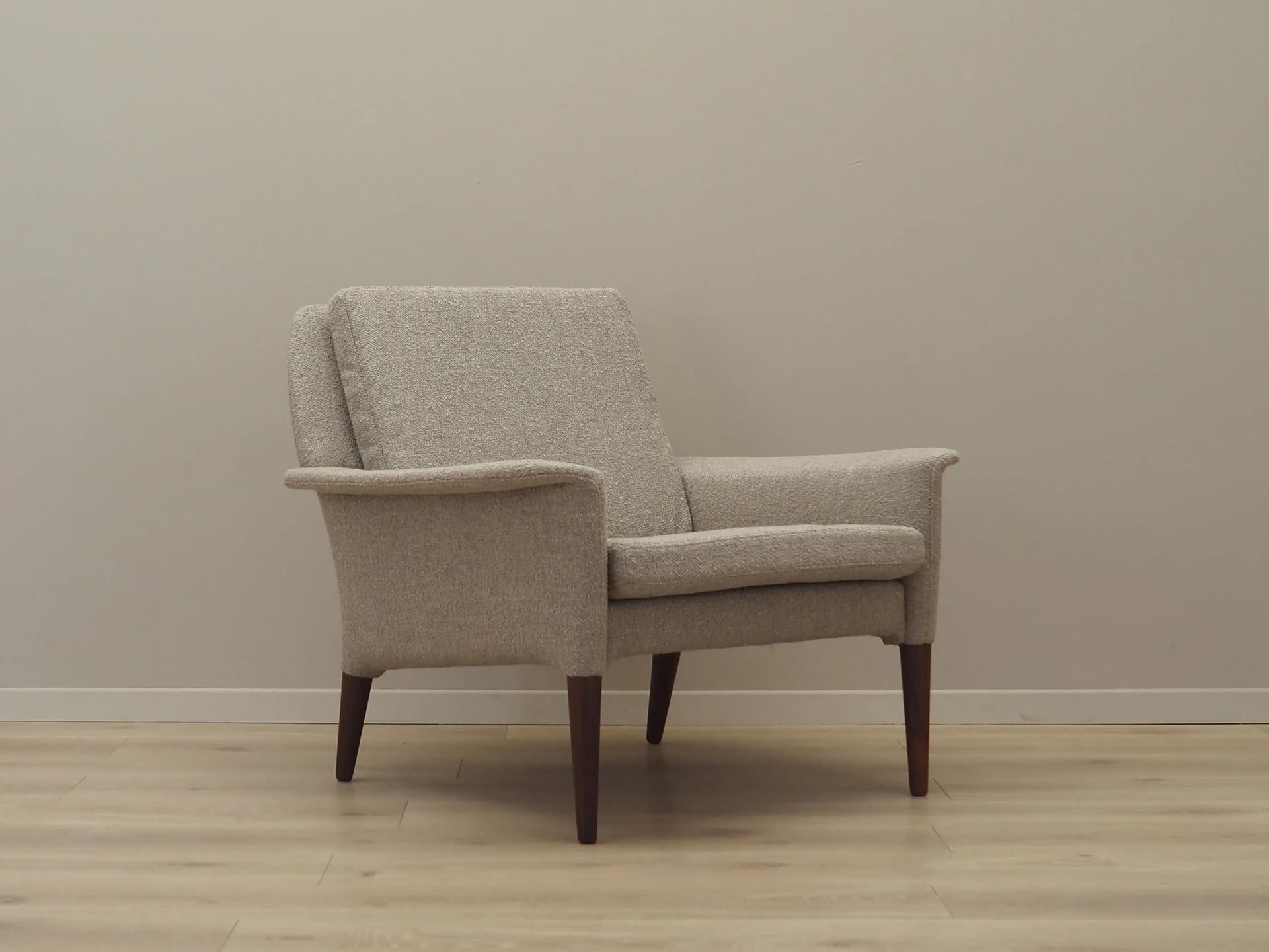 Armchair, brown rosewood, beige boucle, Denmark, 1960s - 42536