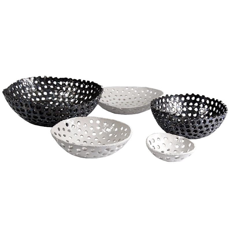 Set of Five Bowls, black and white, ceramics, by J. Wysocka-Panasiewicz, Poland, 21st c.