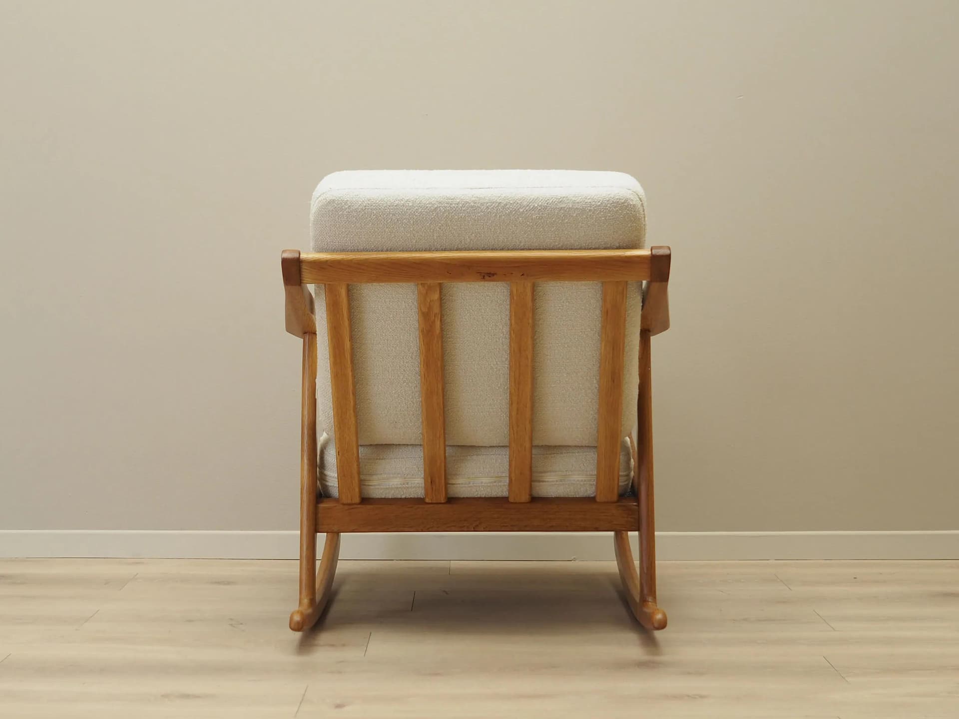 Rocking chair, oak, ivory white, by H. Brockmann Petersen, Randers Møbelfabrik, Denmark, 1960s. - 42437